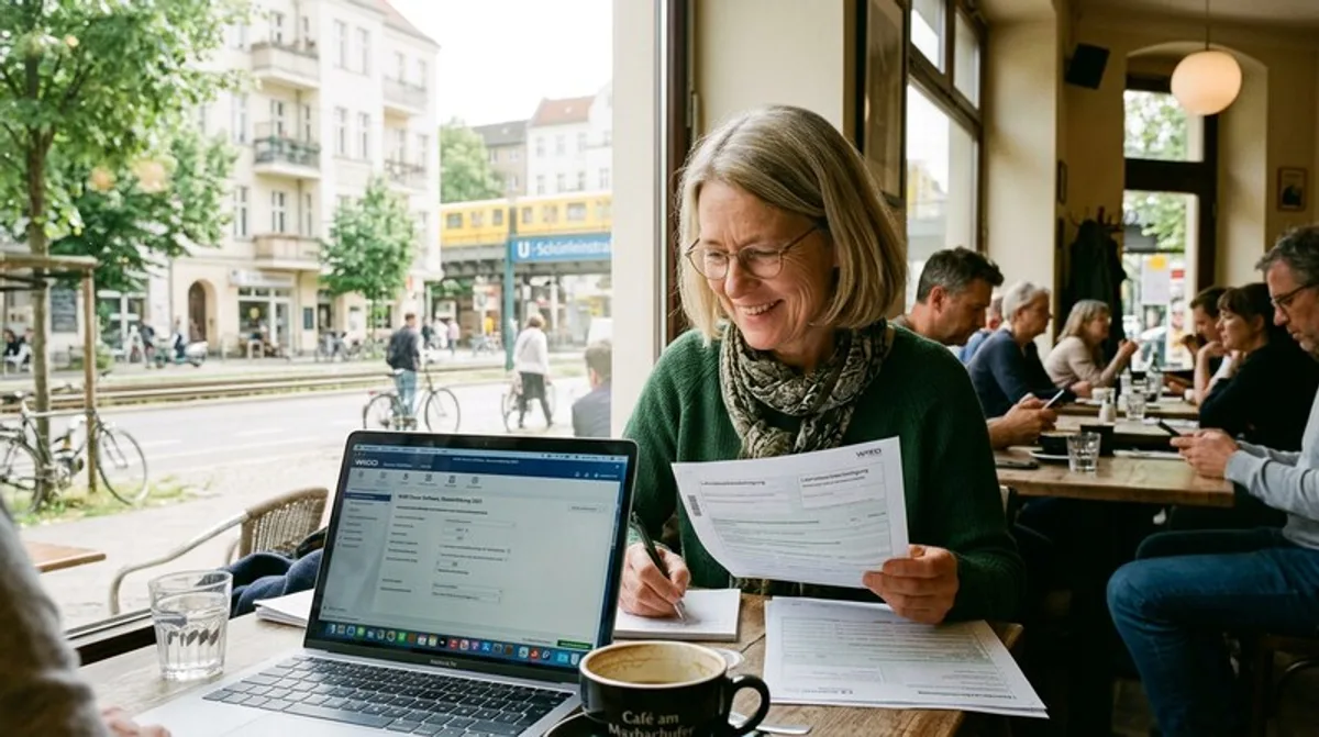 Mann kontrolliert Banking-App mit Steuerrückzahlung auf Kapitalerträge