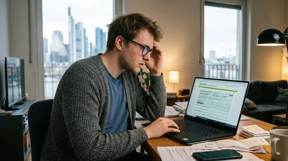 Unternehmer prüft Software-IAB am Laptop