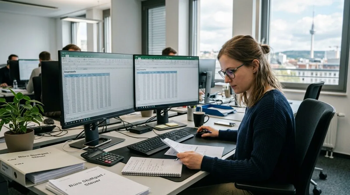Handwerker scannt Belege im Homeoffice-Büro — Steueroptimierung für Handwerksbetriebe