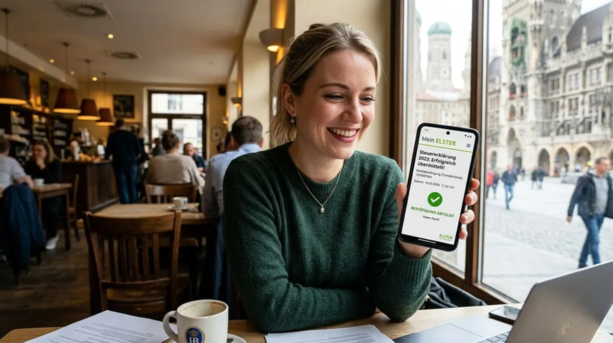 Unternehmerpaar bespricht Steuerunterlagen gemeinsam am Küchentisch in Hamburg