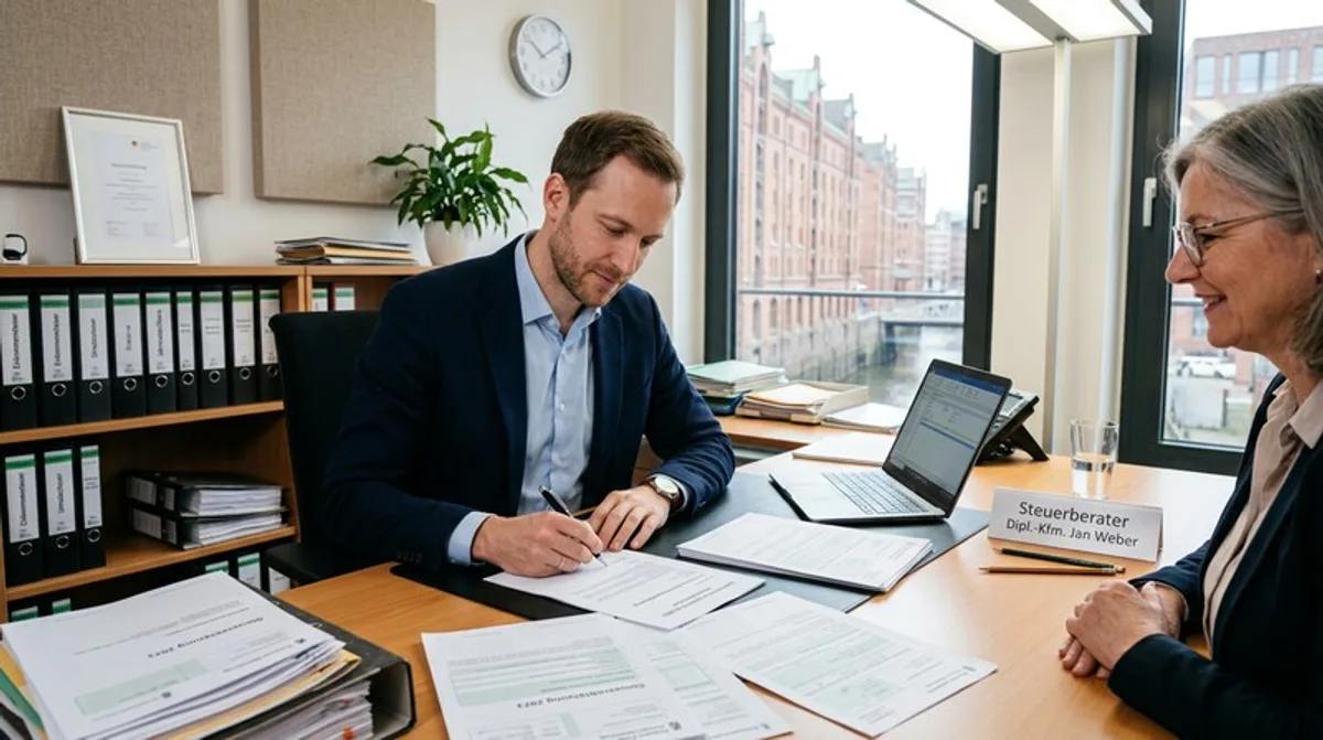 Selbstständiger Mann im Homeoffice plant Rürup-Rente und Steueroptimierung