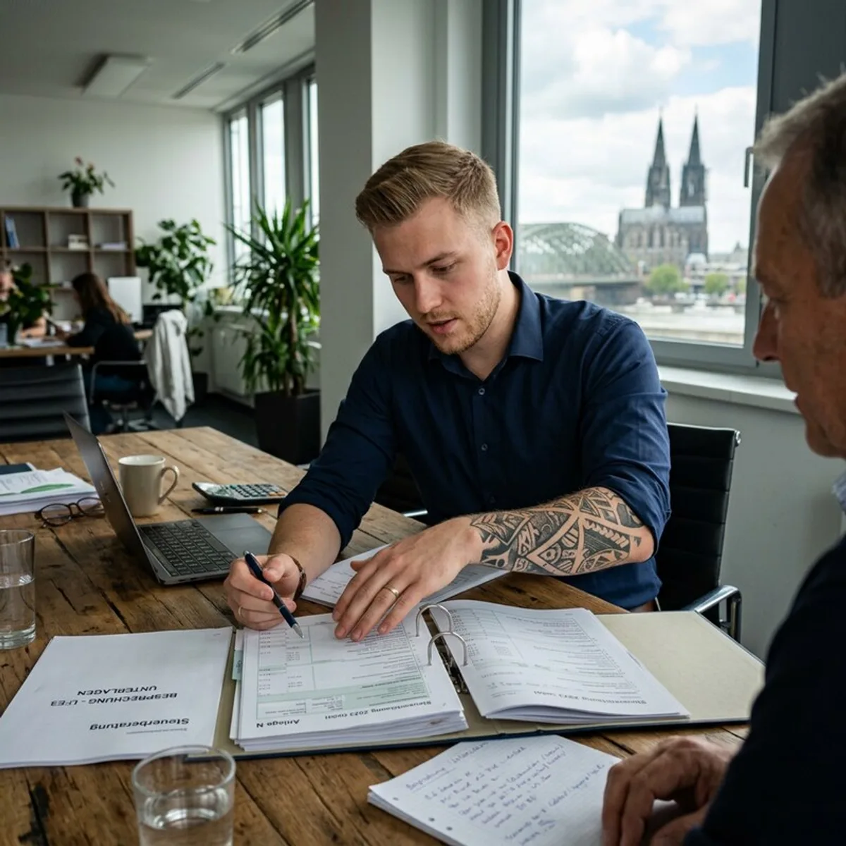 Steuerberater bespricht Unterlagen zur Familienstiftung in Köln